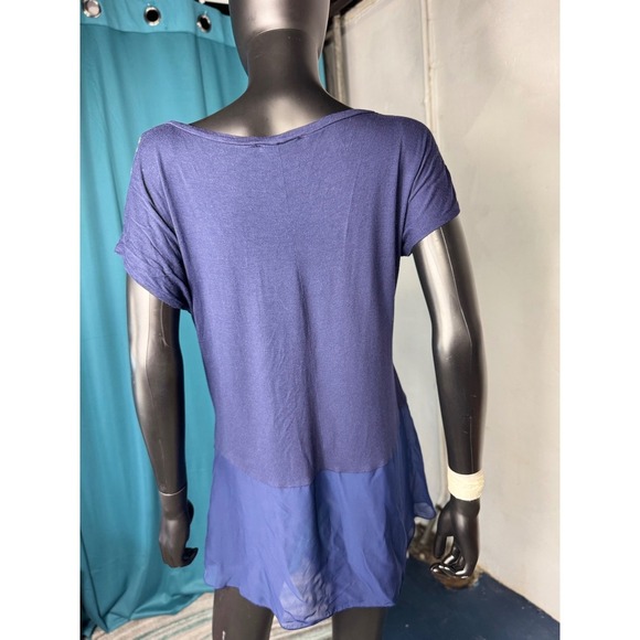 Bleu Navy Blue and White Dot Print Tunic Top Stylish Casual Short Sleeve L - Picture 2 of 8